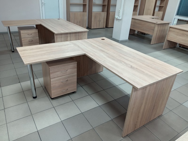 Стол с тумбой и приставкой R2-16U-L, дуб сонома. Столешница 22 мм! 