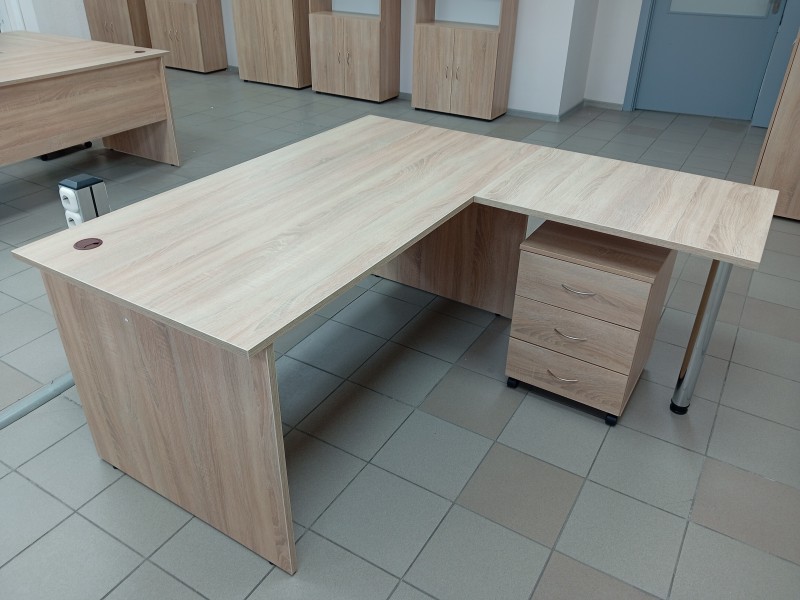 Стол с тумбой и приставкой R2-16U-R, дуб сонома. Столешница 22 мм!